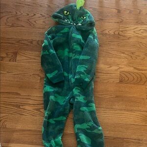 Dinosaur Footed Onesie-  Green Camouflage Kids Pajama Footies